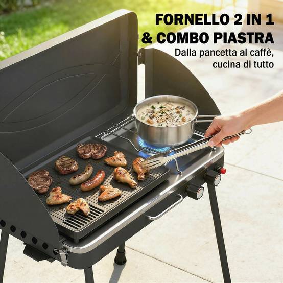 Barbecue portable 2 en 1 au propane avec grill et réchaud, 7 kW, noir - Image 6