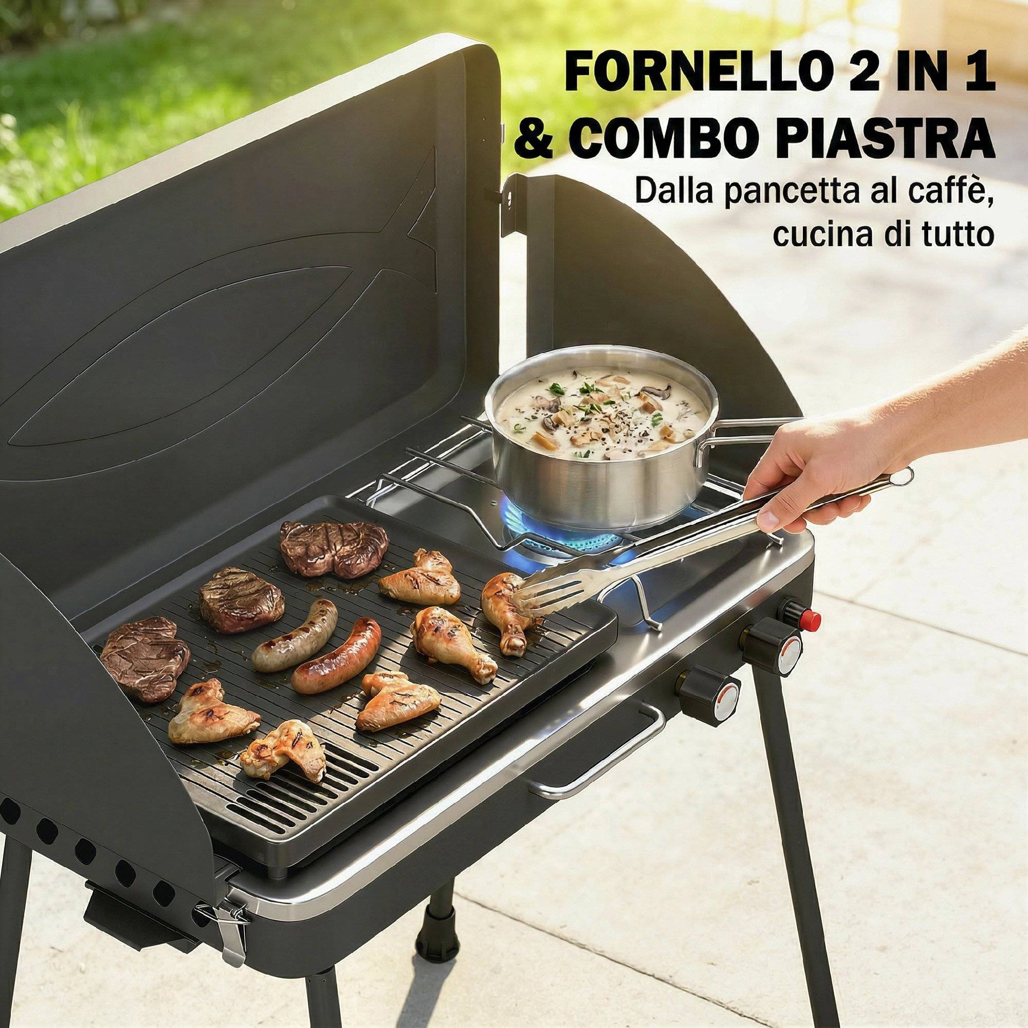 Barbecue portable 2 en 1 au propane avec grill et réchaud, 7 kW, noir - Image 6