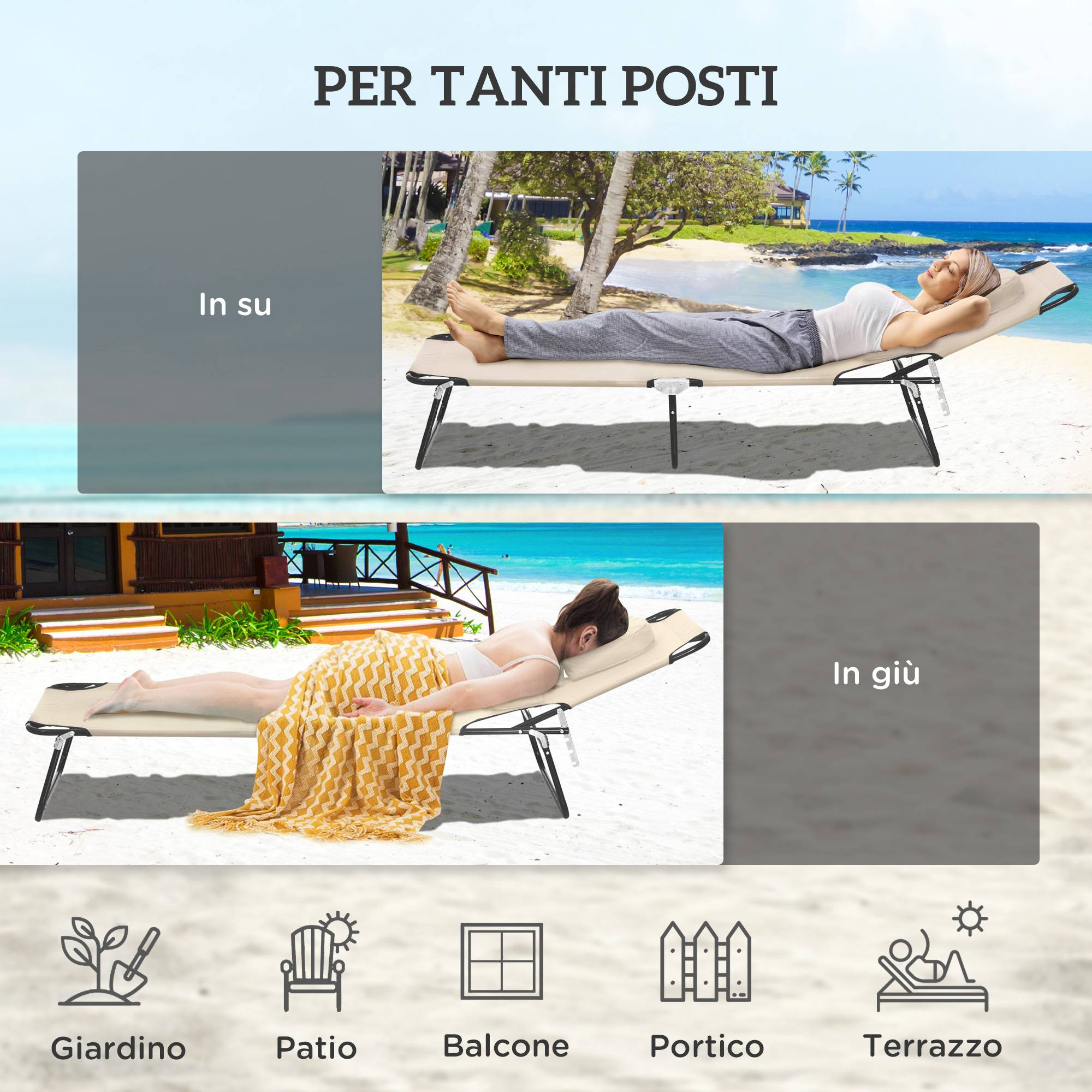 Transat de plage en acier pour bronzage pliable avec cavité faciale 187x58cm Beige - ComfortXL Outdoor Living - Image 7