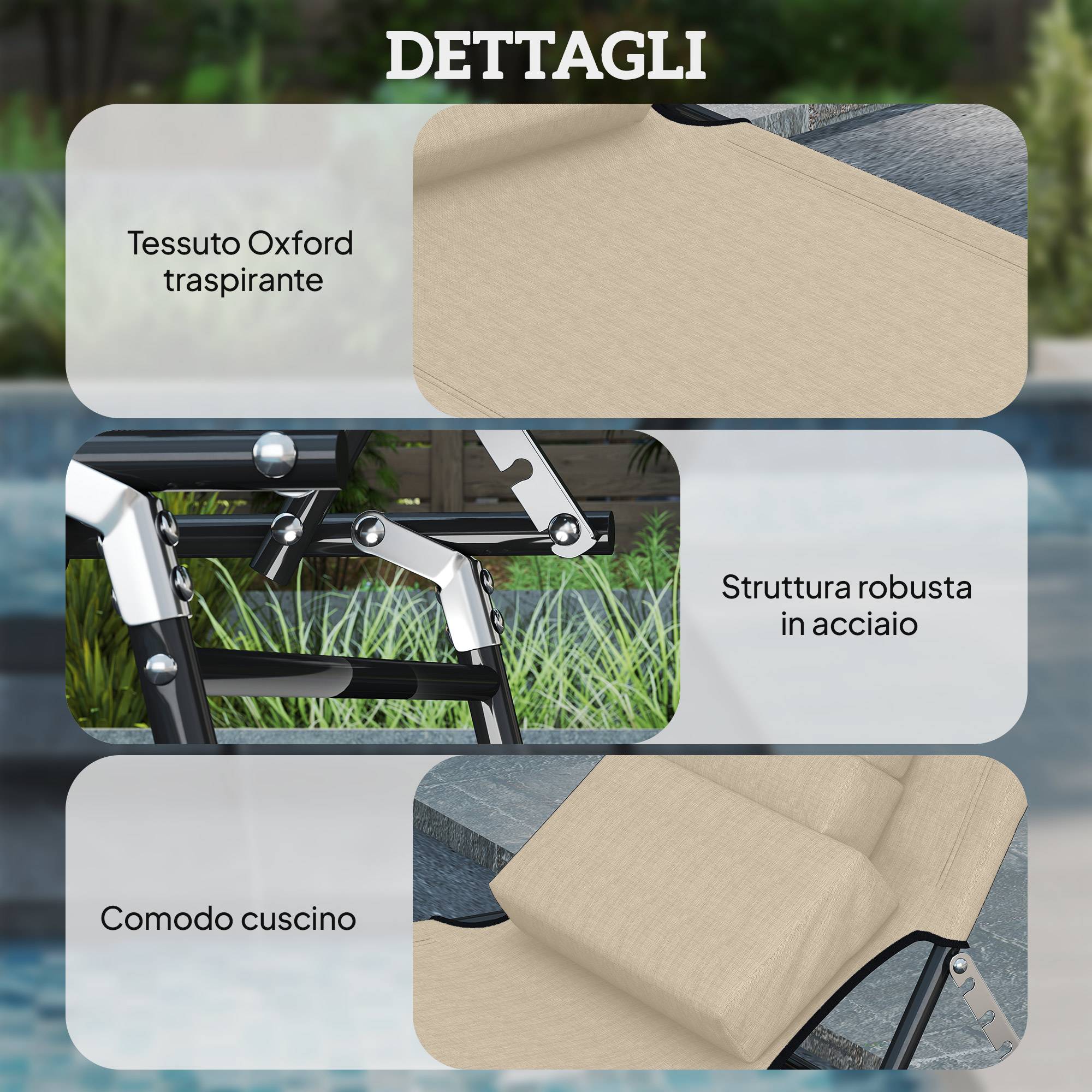 Transat de plage en acier pour bronzage pliable avec cavité faciale 187x58cm Beige - ComfortXL Outdoor Living - Image 8