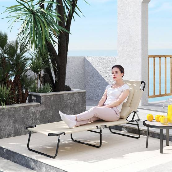 Transat de plage en acier pour bronzage pliable avec cavité faciale 187x58cm Beige - ComfortXL Outdoor Living - Image 4