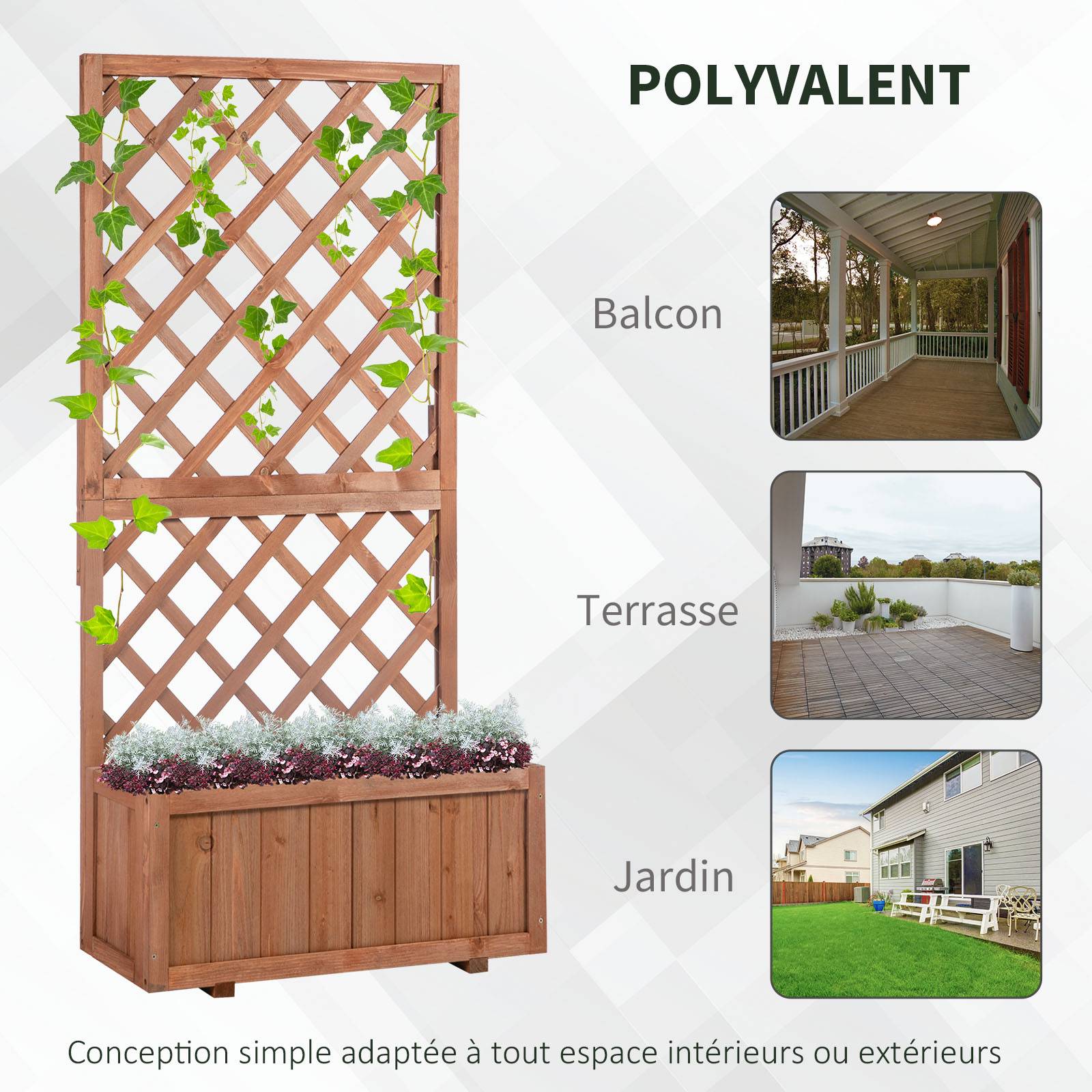 Jardinière sur pied treillis bois sapin jardin balcon intimité préservée 72x31x149cm orange - ComfortXL Outdoor Living - Image 8