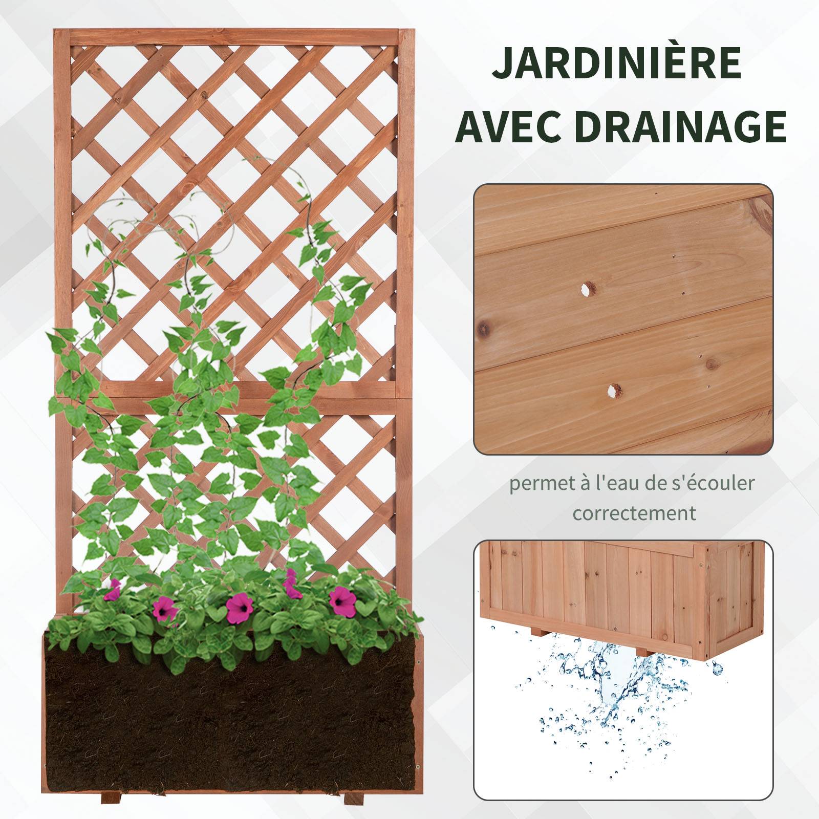 Jardinière sur pied treillis bois sapin jardin balcon intimité préservée 72x31x149cm orange - ComfortXL Outdoor Living - Image 7