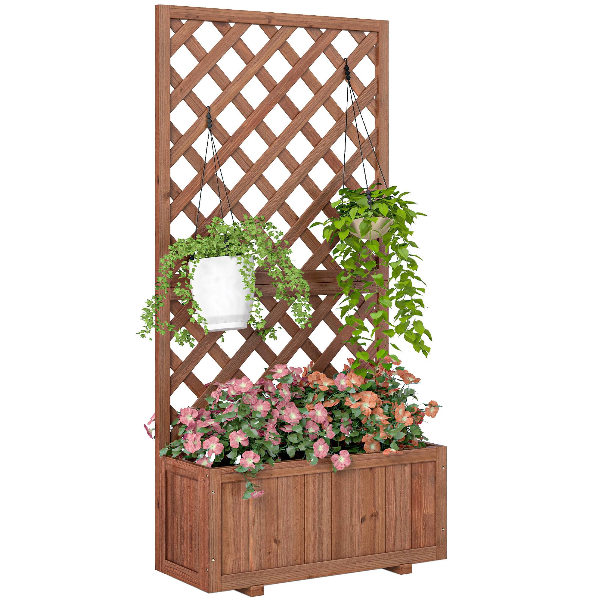 Jardinière sur pied treillis bois sapin jardin balcon intimité préservée 72x31x149cm orange - ComfortXL Outdoor Living - Image 1
