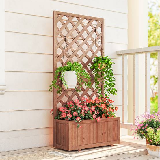 Jardinière sur pied treillis bois sapin jardin balcon intimité préservée 72x31x149cm orange - ComfortXL Outdoor Living - Image 10