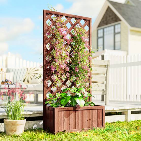 Jardinière sur pied treillis bois sapin jardin balcon intimité préservée 72x31x149cm orange - ComfortXL Outdoor Living - Image 3