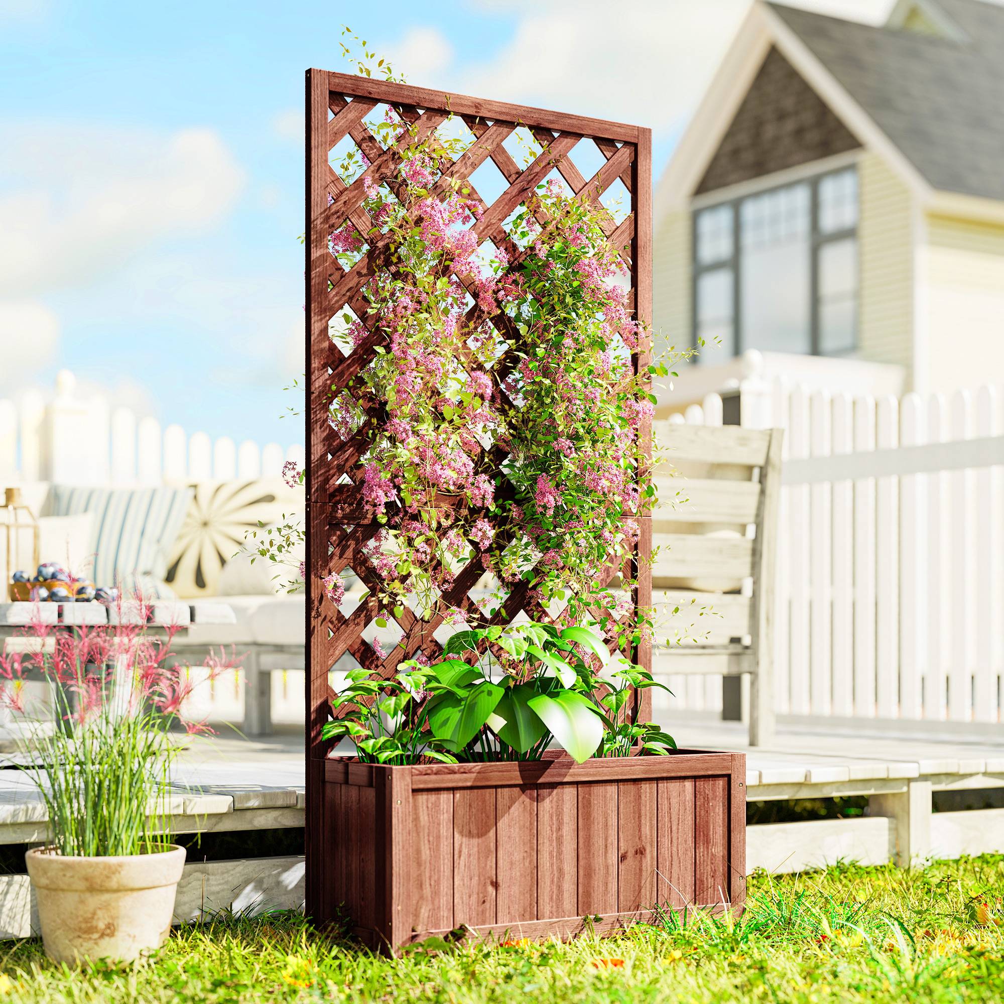 Jardinière sur pied treillis bois sapin jardin balcon intimité préservée 72x31x149cm orange - ComfortXL Outdoor Living - Image 3