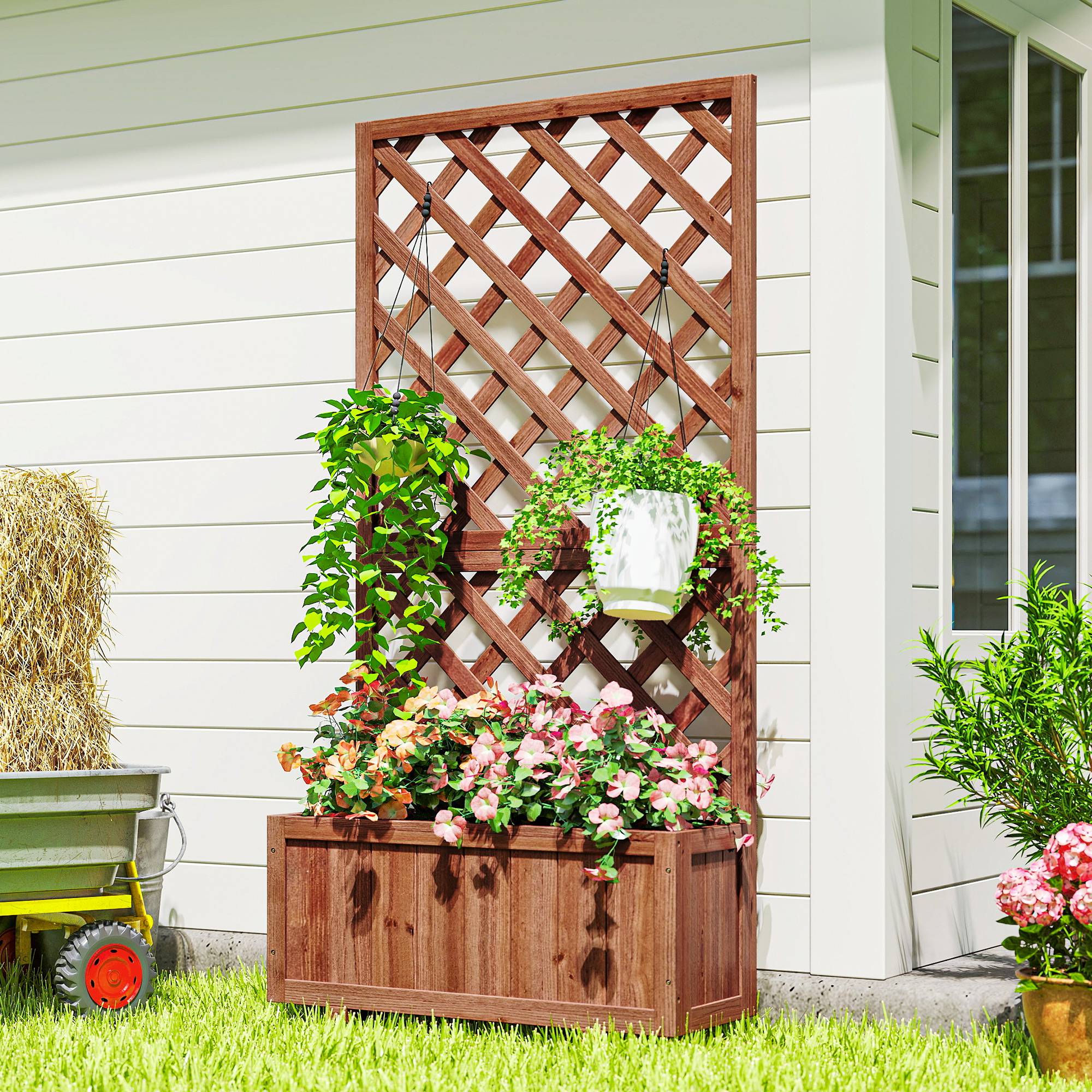 Jardinière sur pied treillis bois sapin jardin balcon intimité préservée 72x31x149cm orange - ComfortXL Outdoor Living - Image 4