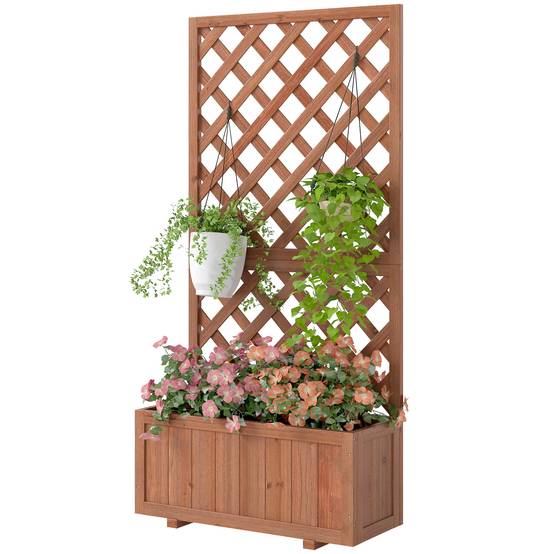 Jardinière sur pied treillis bois sapin jardin balcon intimité préservée 72x31x149cm orange - ComfortXL Outdoor Living - Image 2