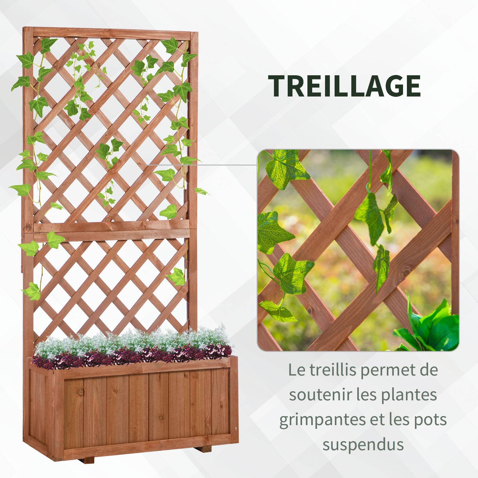 Jardinière sur pied treillis bois sapin jardin balcon intimité préservée 72x31x149cm orange - ComfortXL Outdoor Living - Image 6