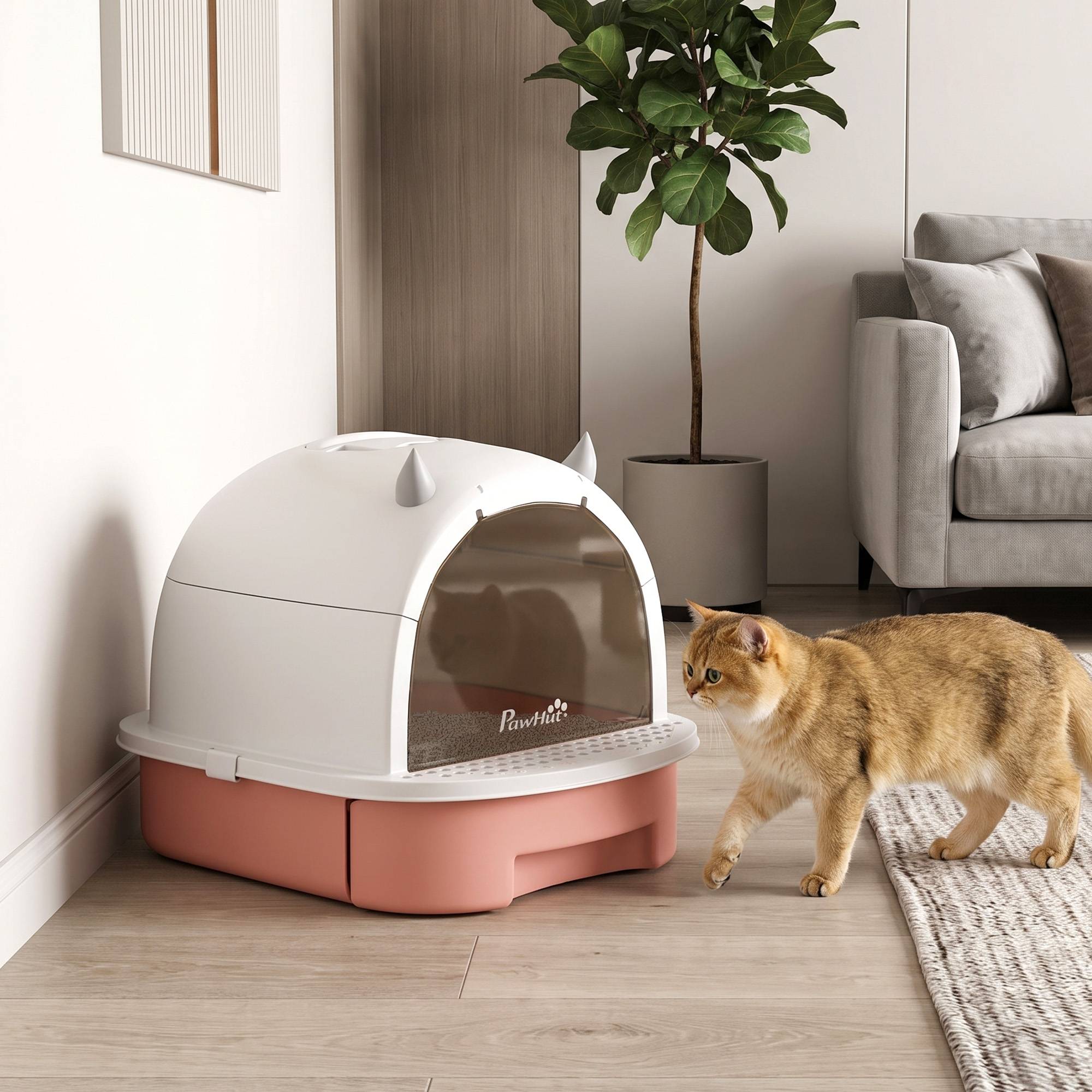 ComfortXL - Maison de toilette pour chat en polypropylène rose 52 cm avec tiroir et filtre à charbon actif anti-odeurs - Image 9
