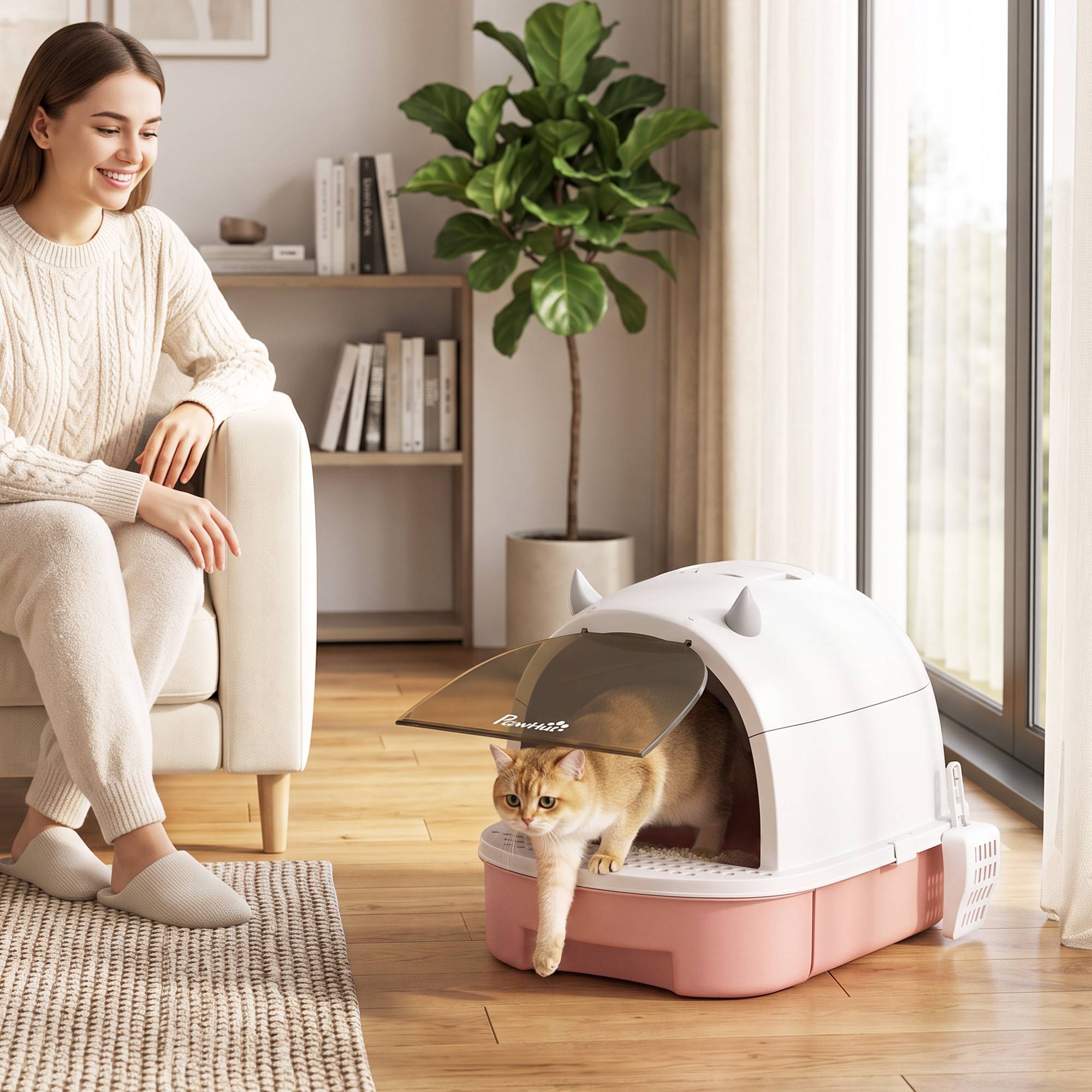 ComfortXL - Maison de toilette pour chat en polypropylène rose 52 cm avec tiroir et filtre à charbon actif anti-odeurs - Image 1