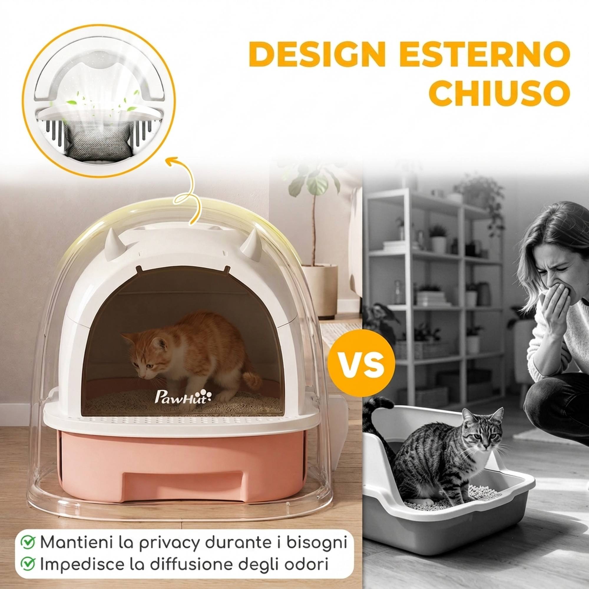 ComfortXL - Maison de toilette pour chat en polypropylène rose 52 cm avec tiroir et filtre à charbon actif anti-odeurs - Image 4