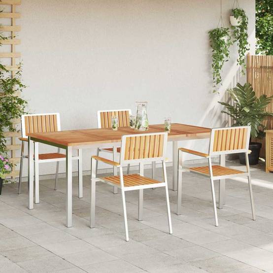 Ensemble de repas extérieur 5 pcs Bois de Teck Massif Marron 180 x 90 x 75 cm - PANGIVO - Image 4