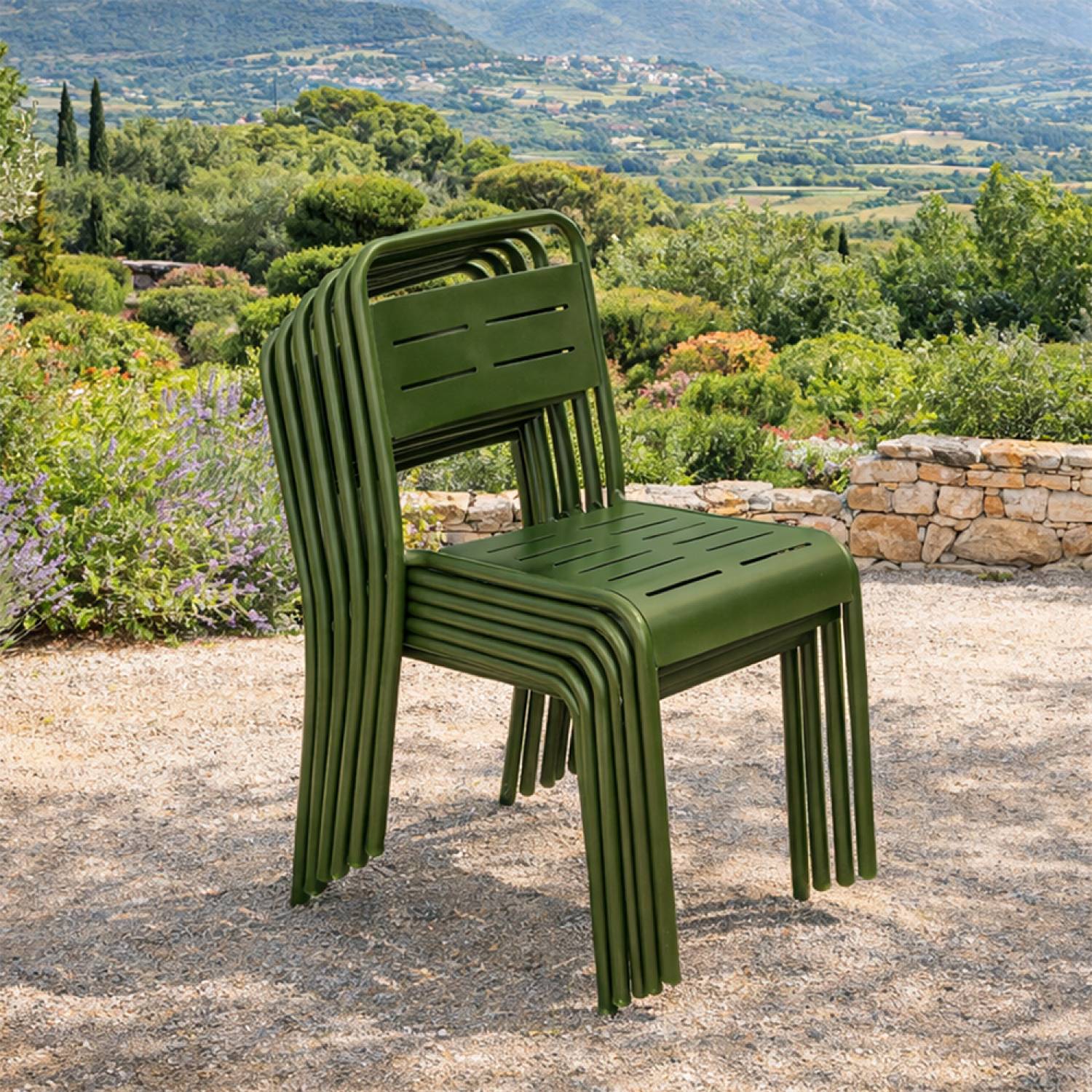 Concept Usine - Lot de 6 chaises de jardin empilables vertes BERGAME - Image 6