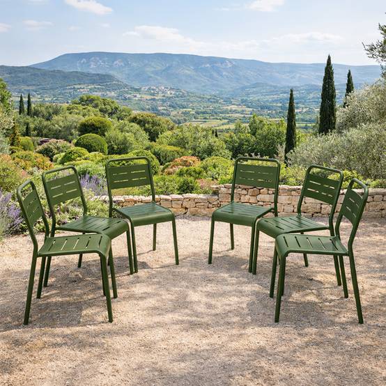 Concept Usine - Lot de 6 chaises de jardin empilables vertes BERGAME - Image 2