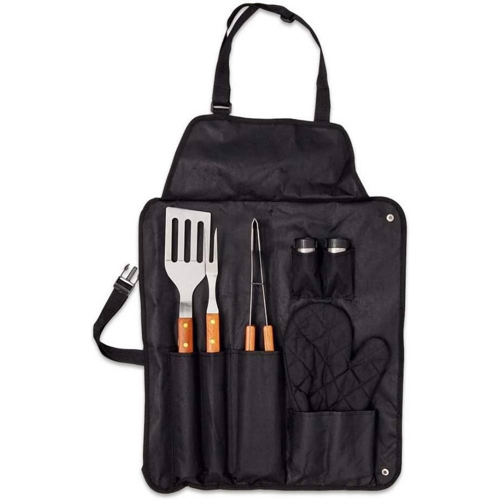 Tablier BBQ avec 7 accessoires - Kit complet (gant + ustensiles inox) - Mallette de transport - 43x60 cm-Living123 - Image 1