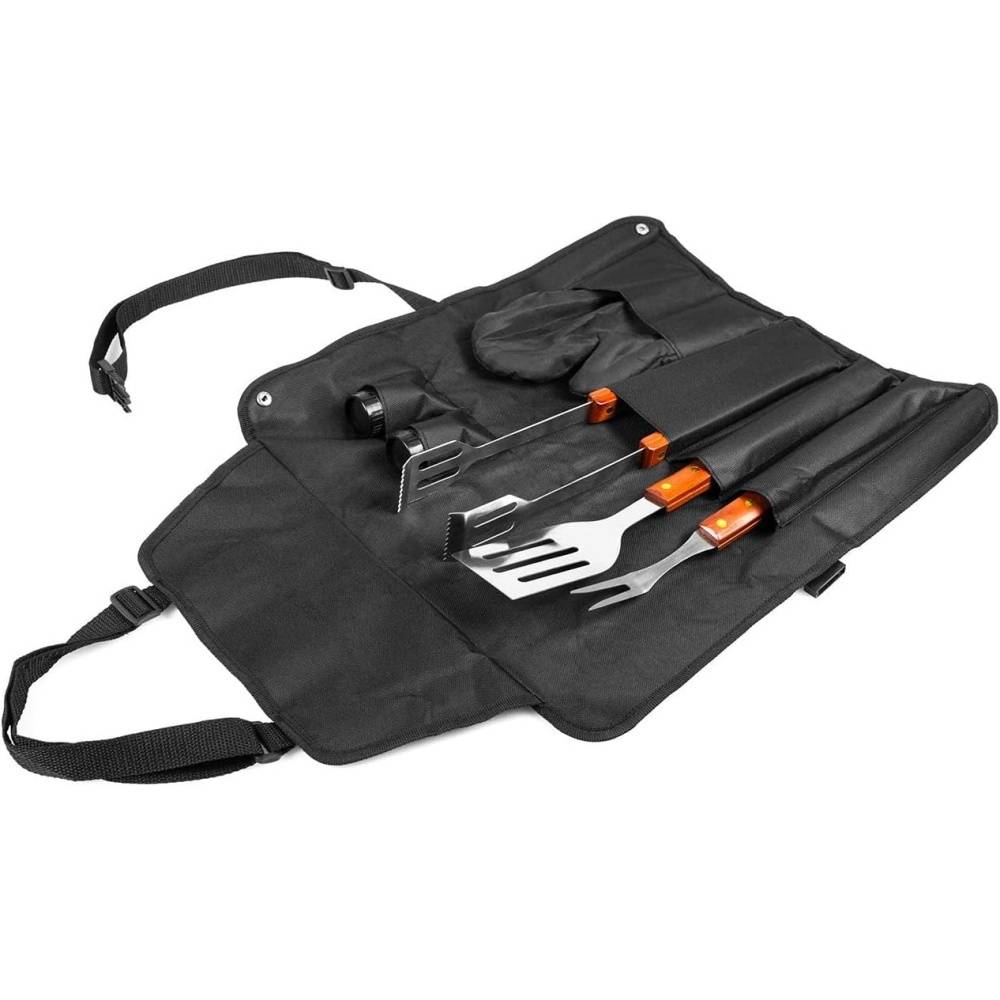 Tablier BBQ avec 7 accessoires - Kit complet (gant + ustensiles inox) - Mallette de transport - 43x60 cm-Living123 - Image 4