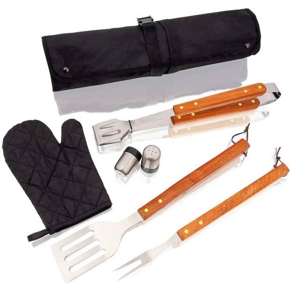 Tablier BBQ avec 7 accessoires - Kit complet (gant + ustensiles inox) - Mallette de transport - 43x60 cm-Living123 - Image 2