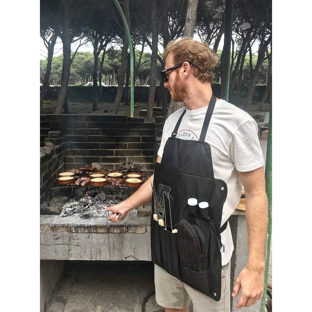Tablier BBQ avec 7 accessoires - Kit complet (gant + ustensiles inox) - Mallette de transport - 43x60 cm-Living123 - Image 6