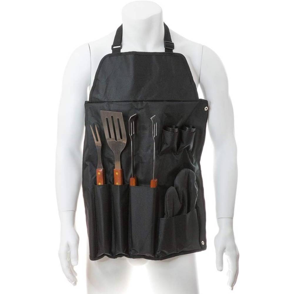 Tablier BBQ avec 7 accessoires - Kit complet (gant + ustensiles inox) - Mallette de transport - 43x60 cm-Living123 - Image 5