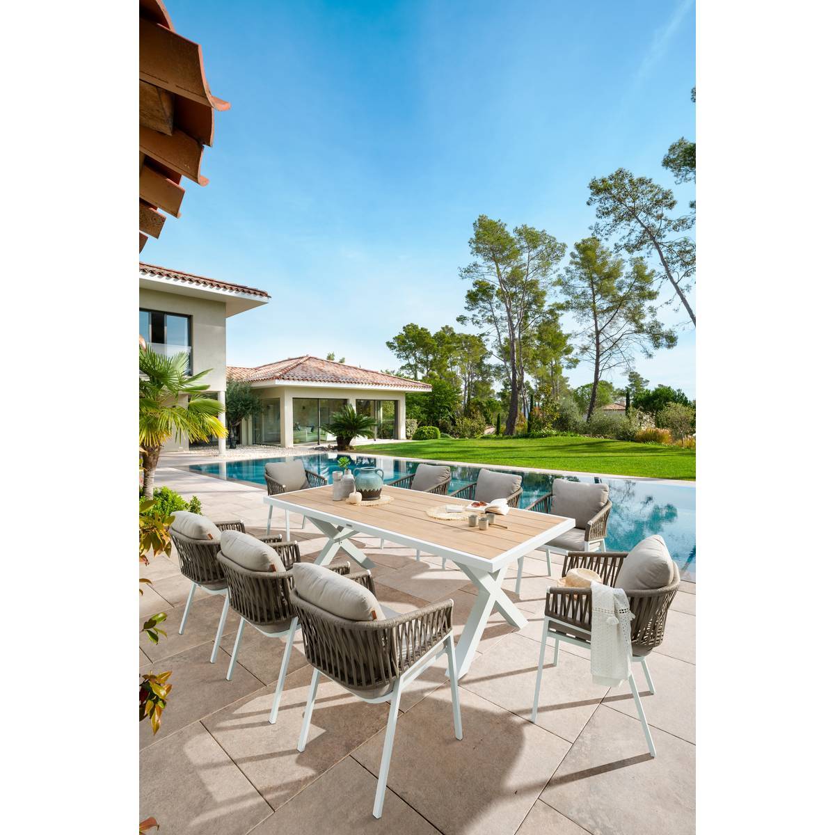 Hesperide - Lot de 2 fauteuils de jardin "Oriengo" taupe & blanc en aluminium et mailles tressées - Hespéride - Image 6