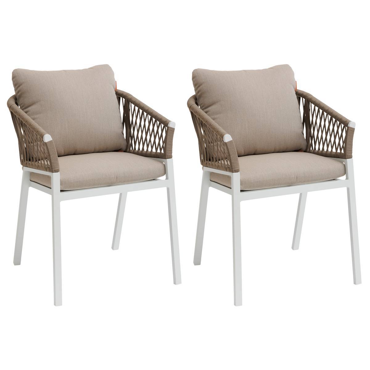 Hesperide - Lot de 2 fauteuils de jardin "Oriengo" taupe & blanc en aluminium et mailles tressées - Hespéride - Image 1