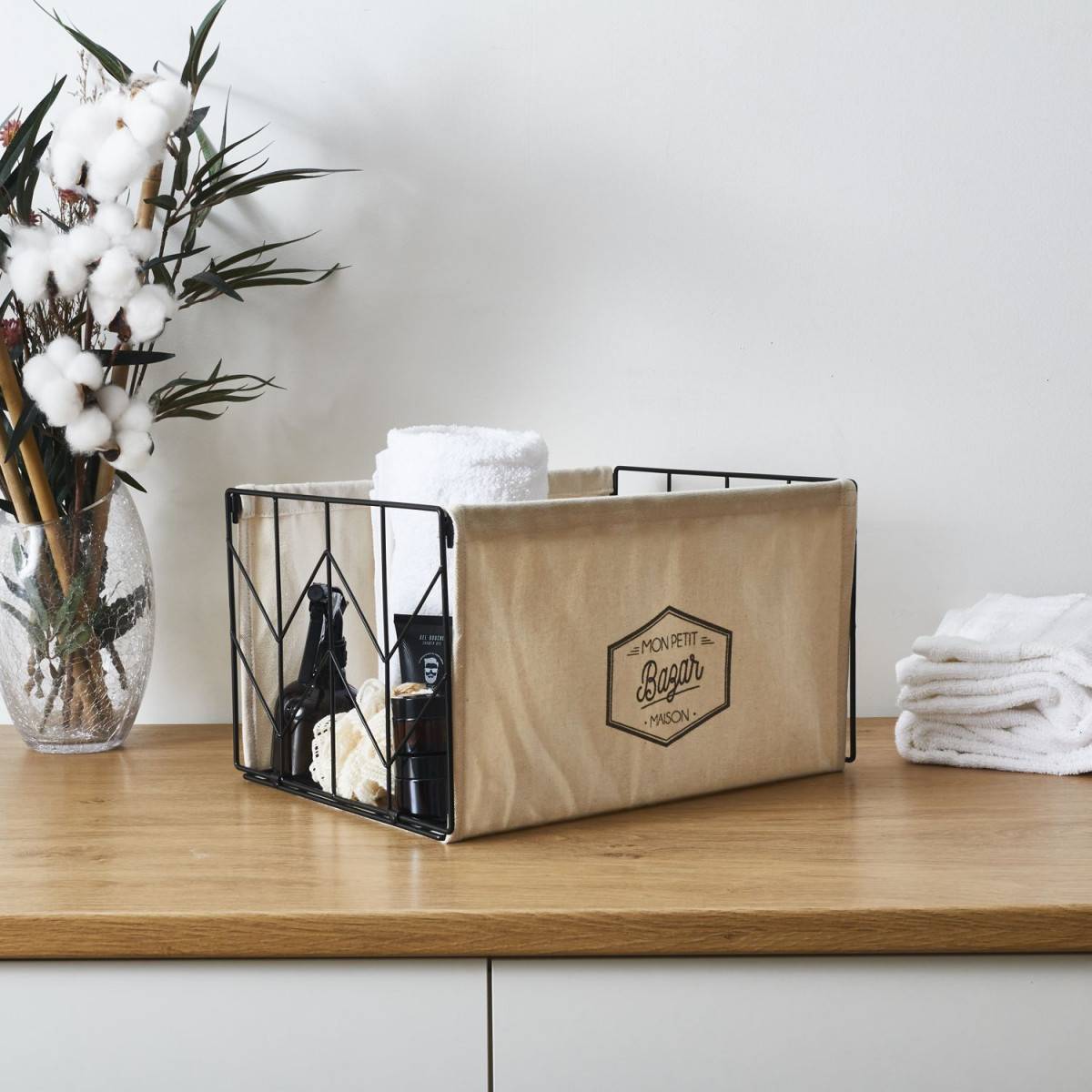 The Home Deco Factory - Bac de Rangement "Mon Petit Bazar" 38cm Noir - Image 5