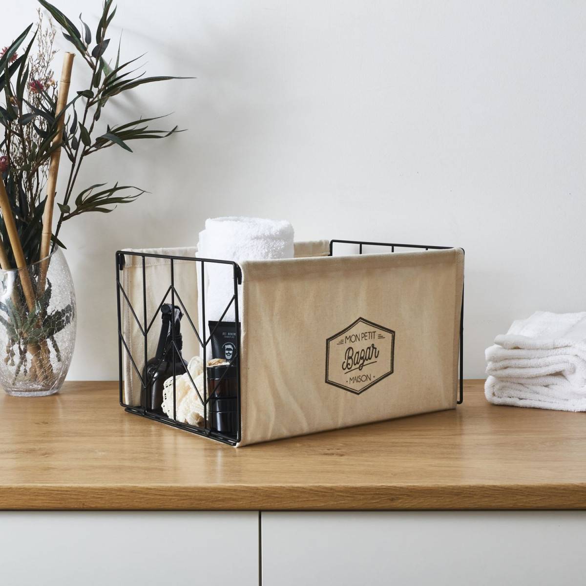 The Home Deco Factory - Bac de Rangement "Mon Petit Bazar" 38cm Noir - Image 6