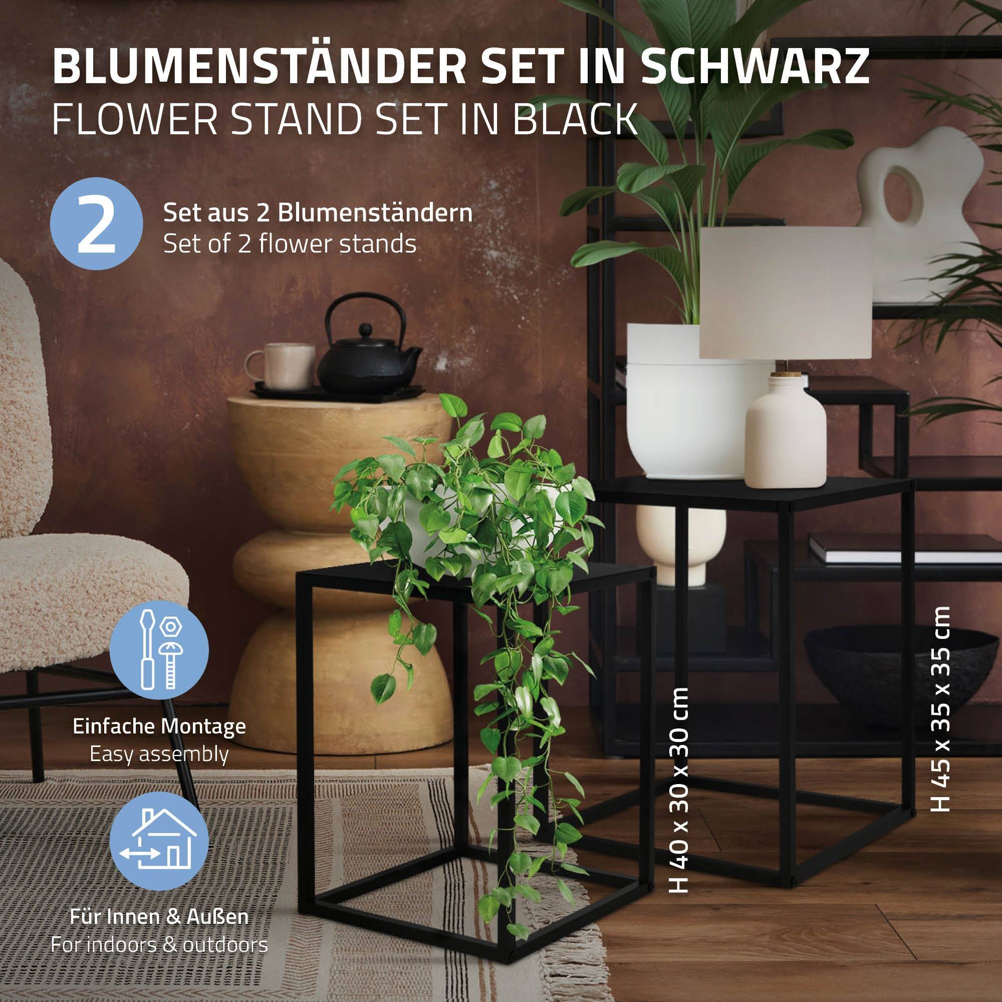 Ml-Design - Set 2x supports de fleurs moderne pot à plantes en métal noir tabouret à fleurs - Image 2