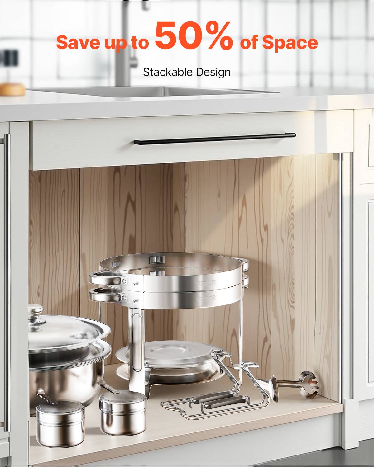 VEVOR Chauffe-Plat 4PCs 4,6 L, Buffet Chauffant Rond, Réchaud en Acier Inoxydable, avec 4 Bacs Pleine Grandeur, Couvercle et Pince, pour Buffet Libre-Service Banquet Hôtel Traiteur Restauration