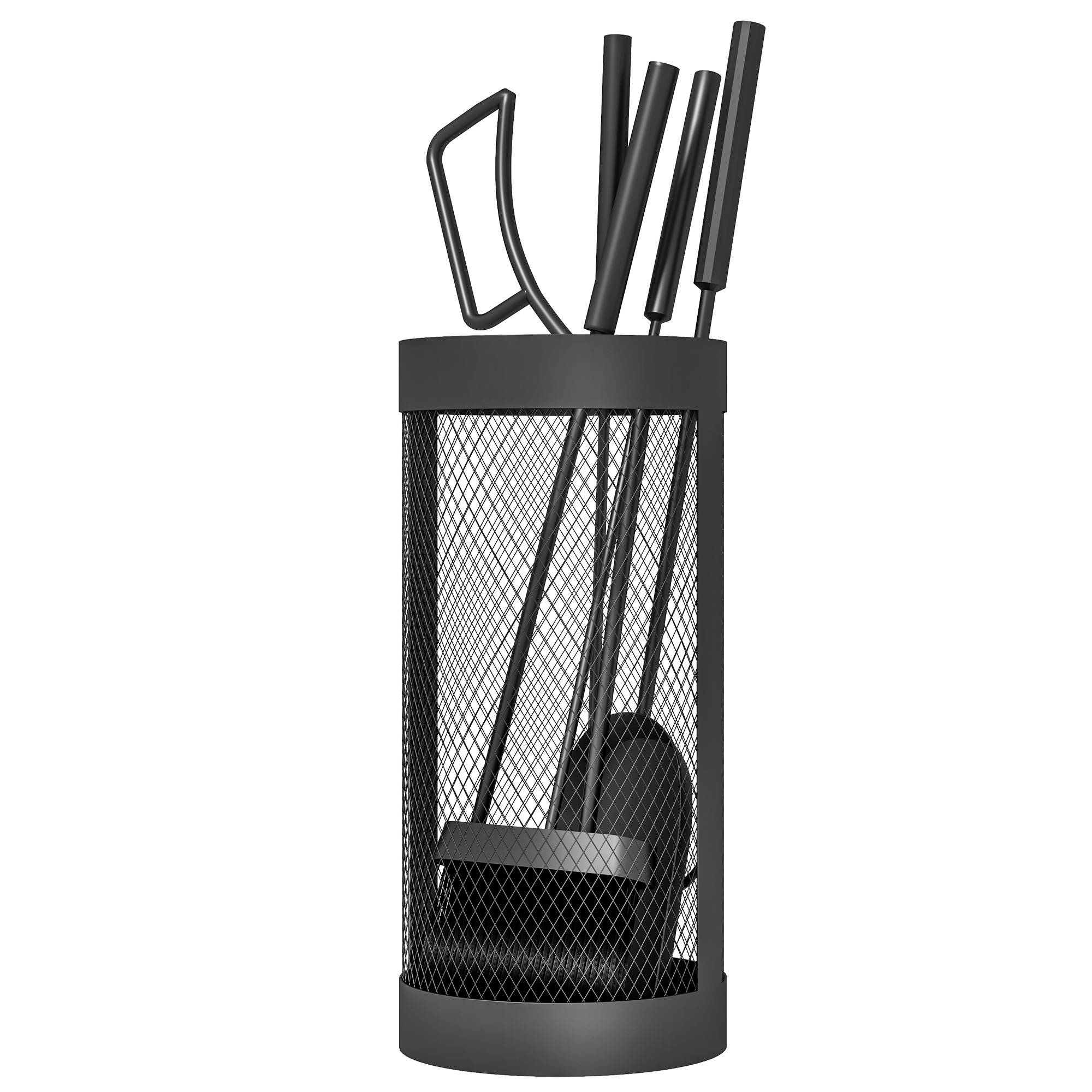 ComfortXL - Serviteur de cheminée 5 pièces en métal noir avec seau grillagé Ø 16 cm pour nettoyage et rangement du foyer - Image 9