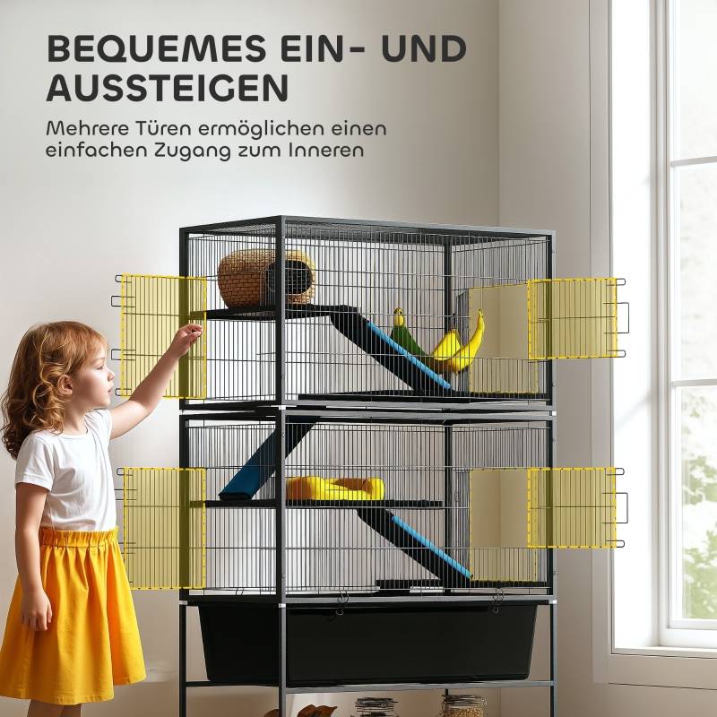 Cage Rongeurs Métal 5 Niveaux Hamac Roulettes 88x48x150cm Gris - ComfortXL Pet Living - Image 6