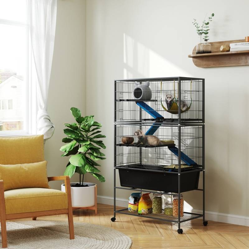 Cage Rongeurs Métal 5 Niveaux Hamac Roulettes 88x48x150cm Gris - ComfortXL Pet Living - Image 1