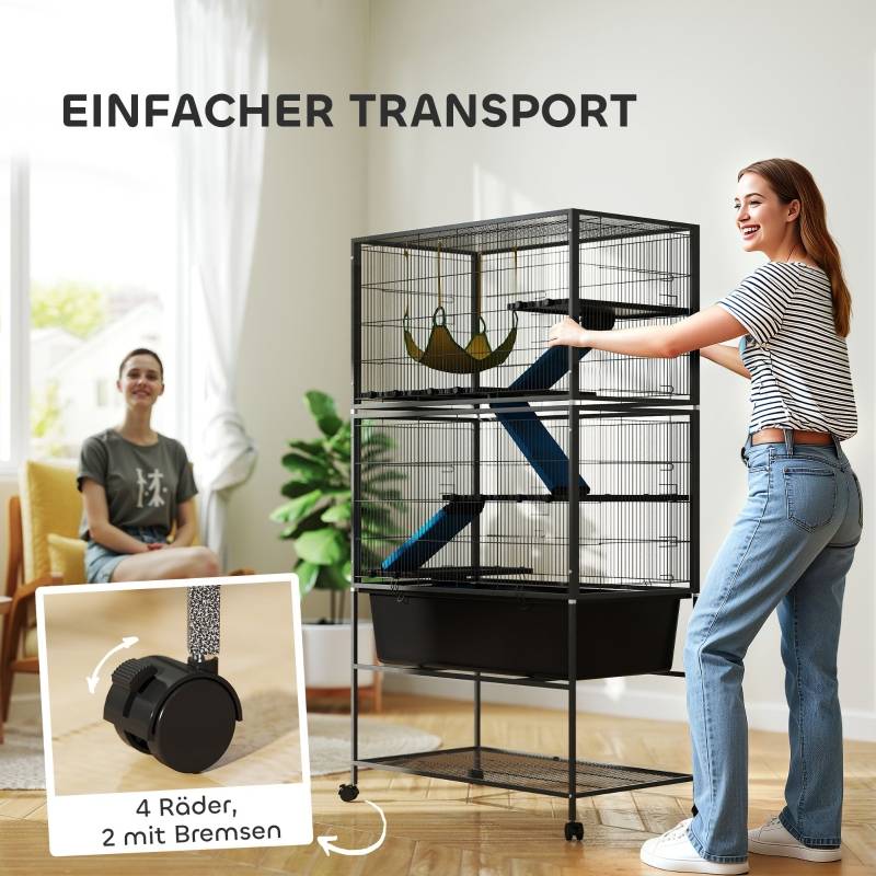 Cage Rongeurs Métal 5 Niveaux Hamac Roulettes 88x48x150cm Gris - ComfortXL Pet Living - Image 7