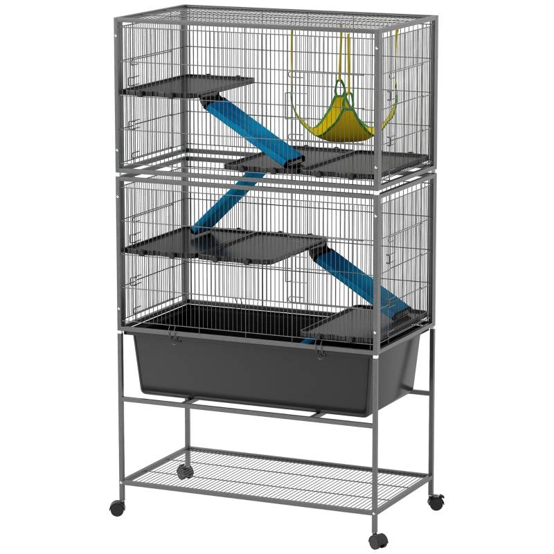 Cage Rongeurs Métal 5 Niveaux Hamac Roulettes 88x48x150cm Gris - ComfortXL Pet Living - Image 2
