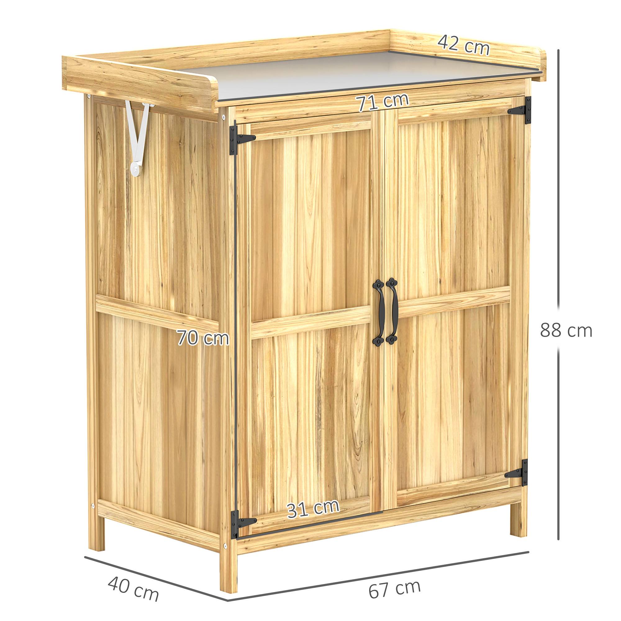 Armoire de jardin en bois abri de jardin avec 2 portes, toit à charnières et étagère, 74 x 43 x 88 cm, bois naturel - Image 5