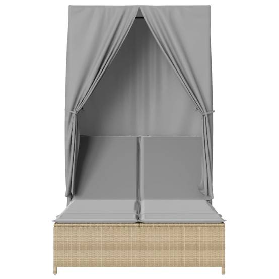 Transat Double Extérieur Poly Rotin Toit et Rideaux Beige – ComfortXL Outdoor Living - Image 4