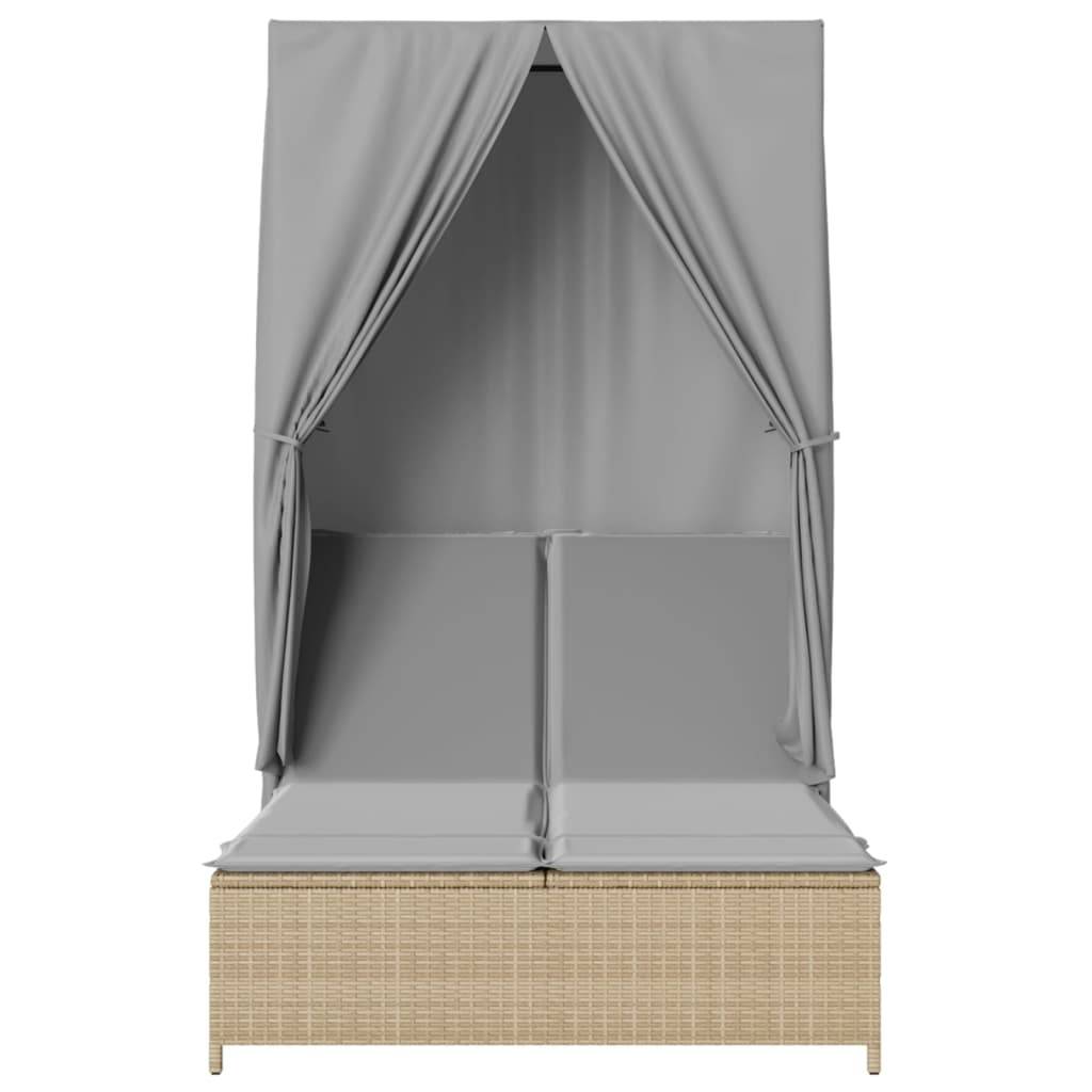 Transat Double Extérieur Poly Rotin Toit et Rideaux Beige – ComfortXL Outdoor Living - Image 4