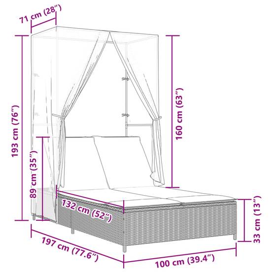 Transat Double Extérieur Poly Rotin Toit et Rideaux Beige – ComfortXL Outdoor Living - Image 9