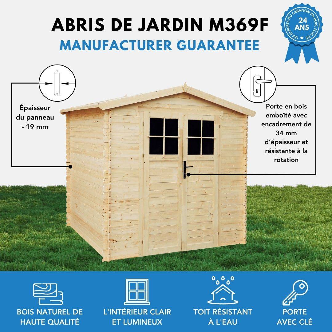 Timbela - Abri de jardin en bois I236xL226xH218 cm/ 4,33 m² porte verrouillable de haute qualité - 19 mm d’épaisseur - Timbela M369F - Image 8