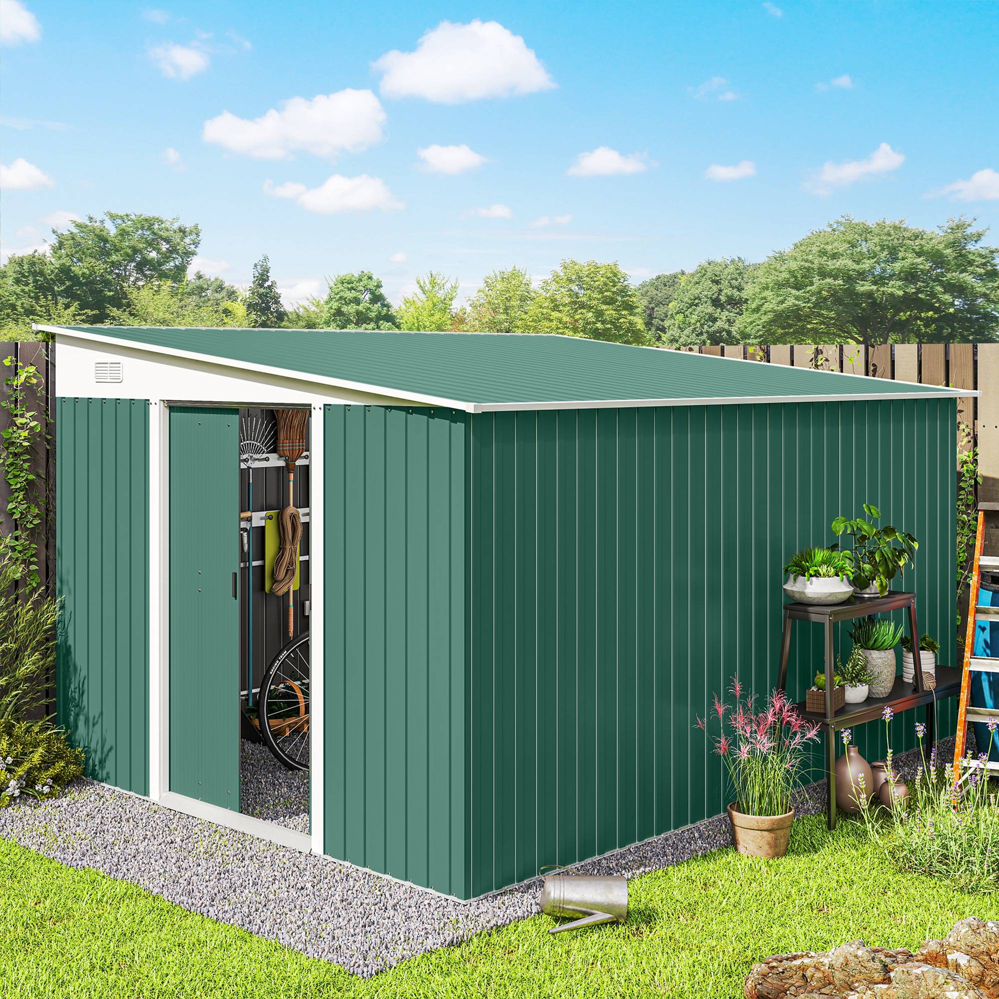 ComfortXL - Abri de jardin acier galvanisé 280 x 345 cm vert à double porte verrouillable - ComfortXL Outdoor Living - Image 4