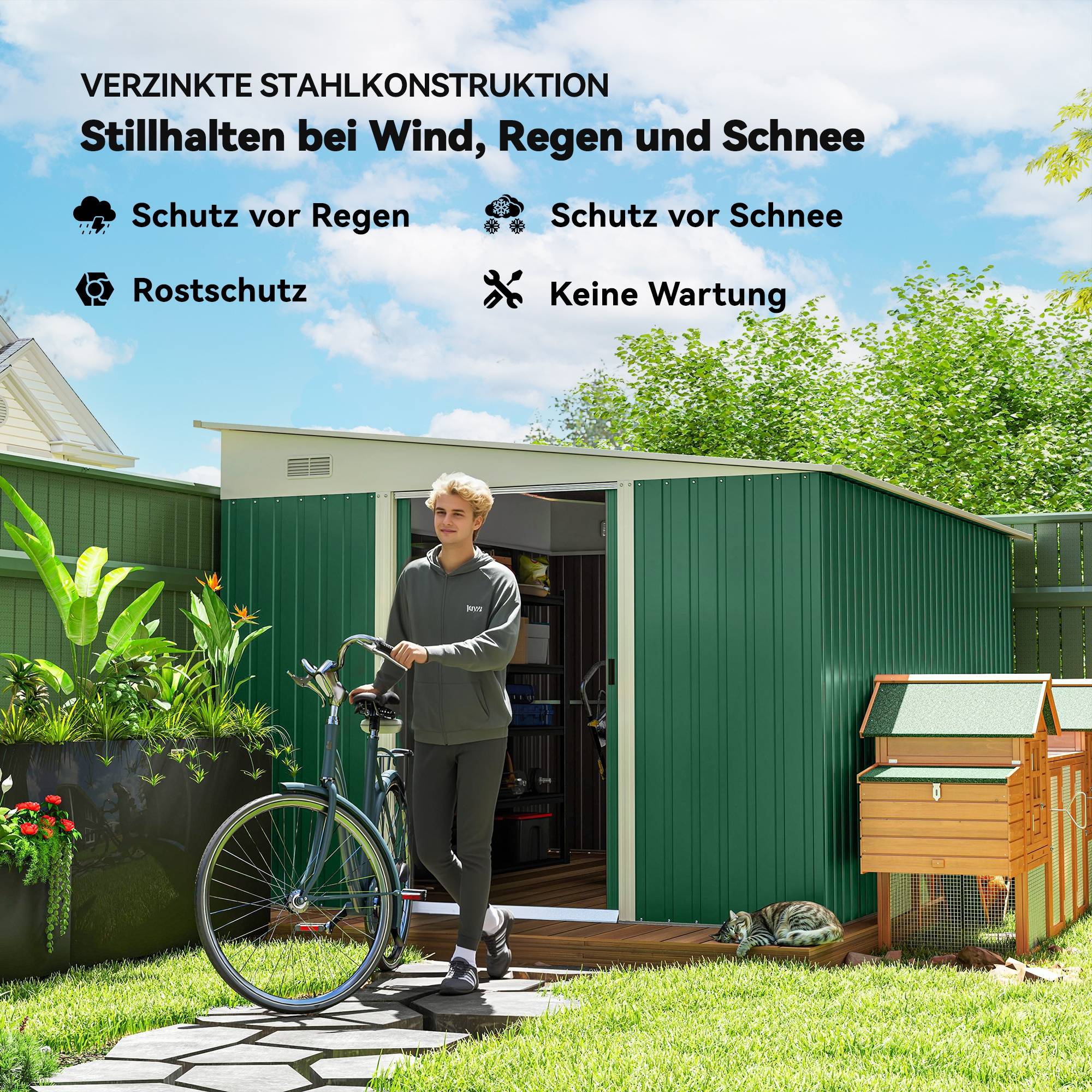 ComfortXL - Abri de jardin acier galvanisé 280 x 345 cm vert à double porte verrouillable - ComfortXL Outdoor Living - Image 6