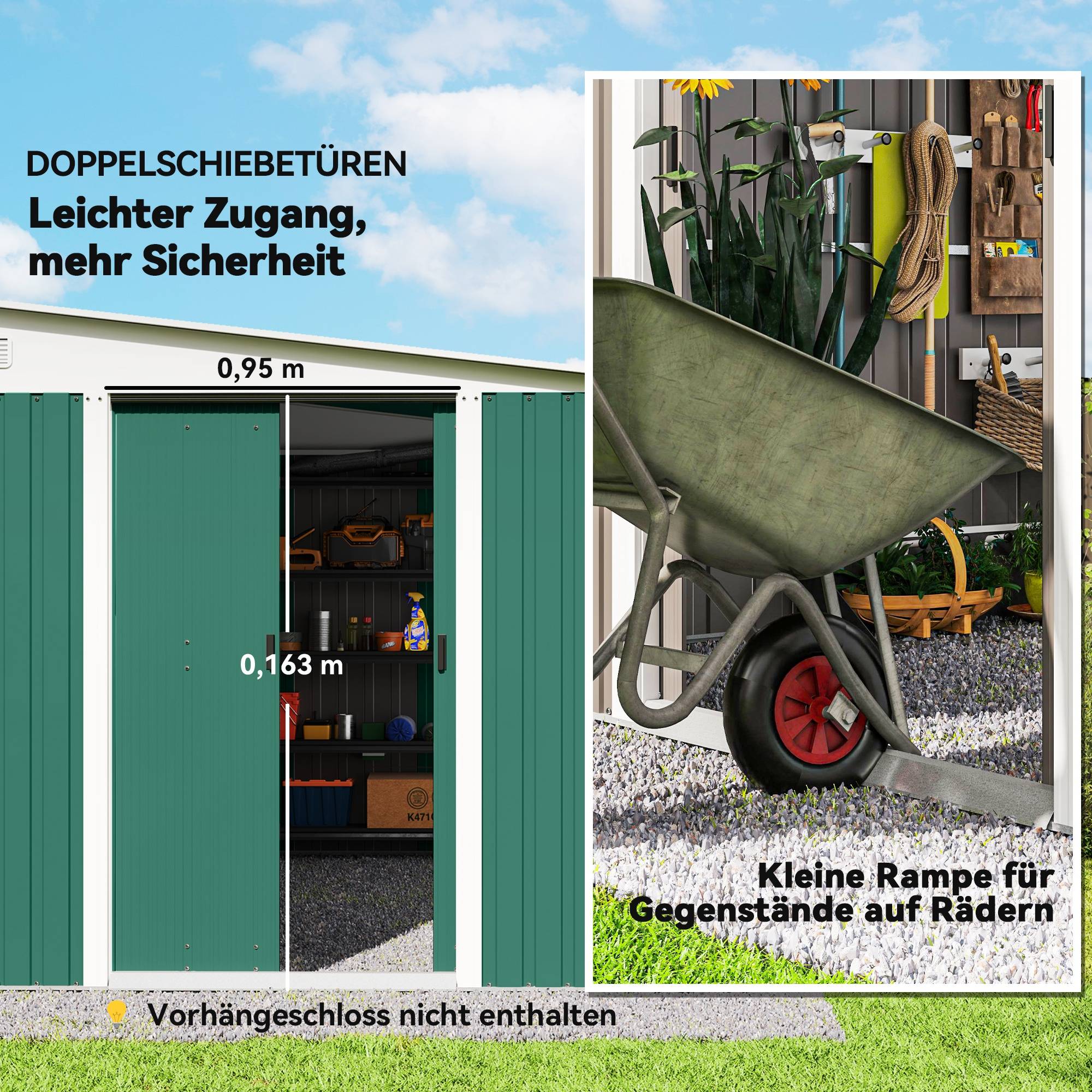 ComfortXL - Abri de jardin acier galvanisé 280 x 345 cm vert à double porte verrouillable - ComfortXL Outdoor Living - Image 7