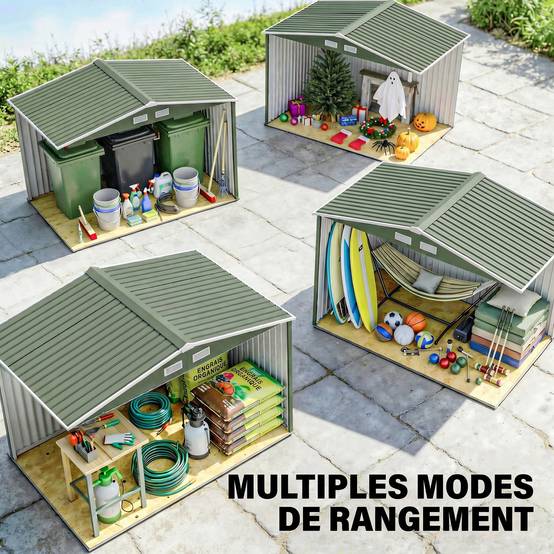 ComfortXL - Abri de jardin métal avec kit fondation rangement outils 277x195x192cm vert - ComfortXL Outdoor Living - Image 9