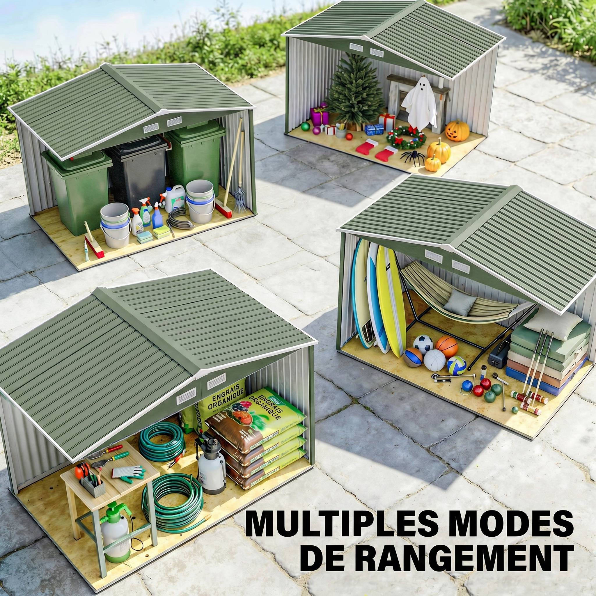 ComfortXL - Abri de jardin métal avec kit fondation rangement outils 277x195x192cm vert - ComfortXL Outdoor Living - Image 9