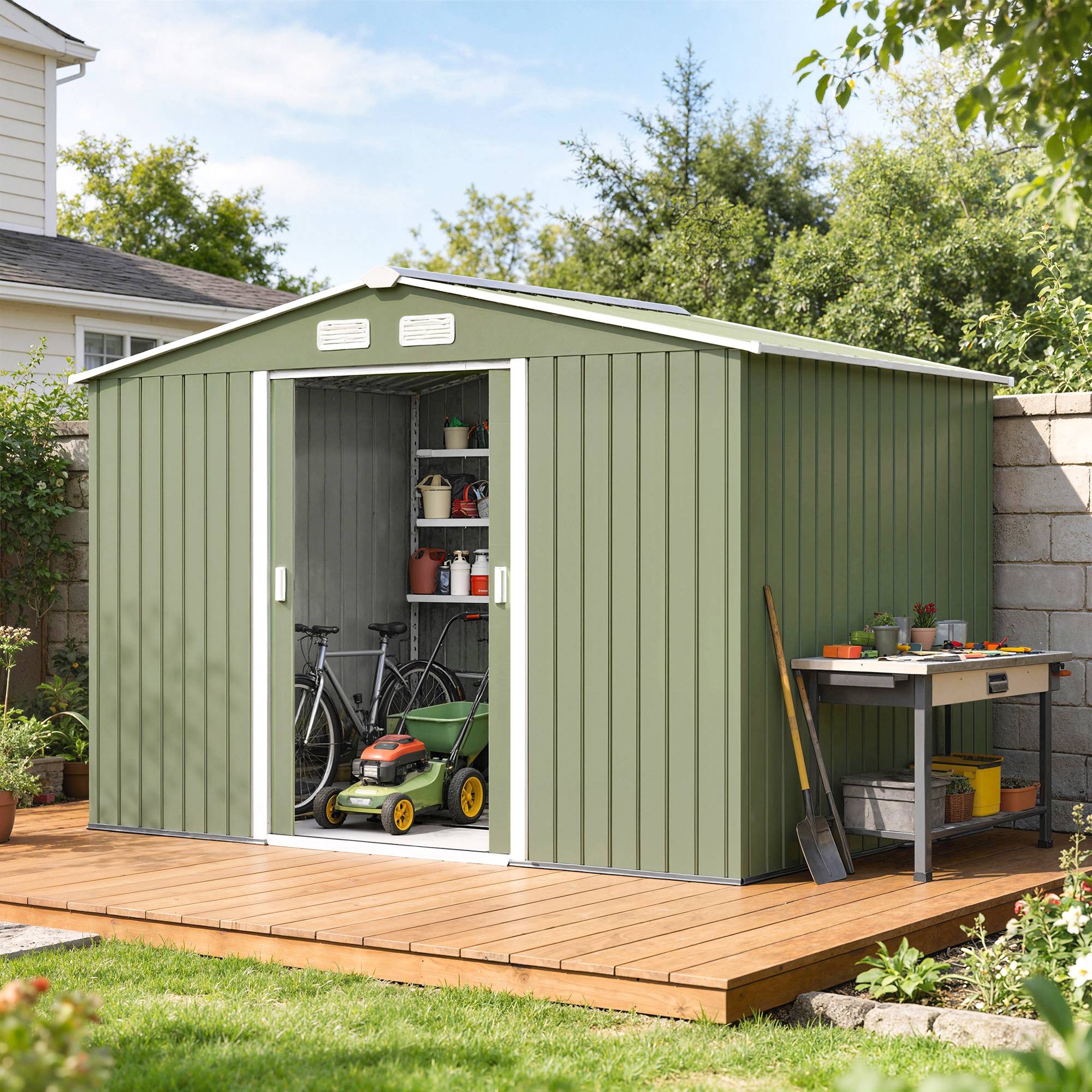 ComfortXL - Abri de jardin métal avec kit fondation rangement outils 277x195x192cm vert - ComfortXL Outdoor Living - Image 3