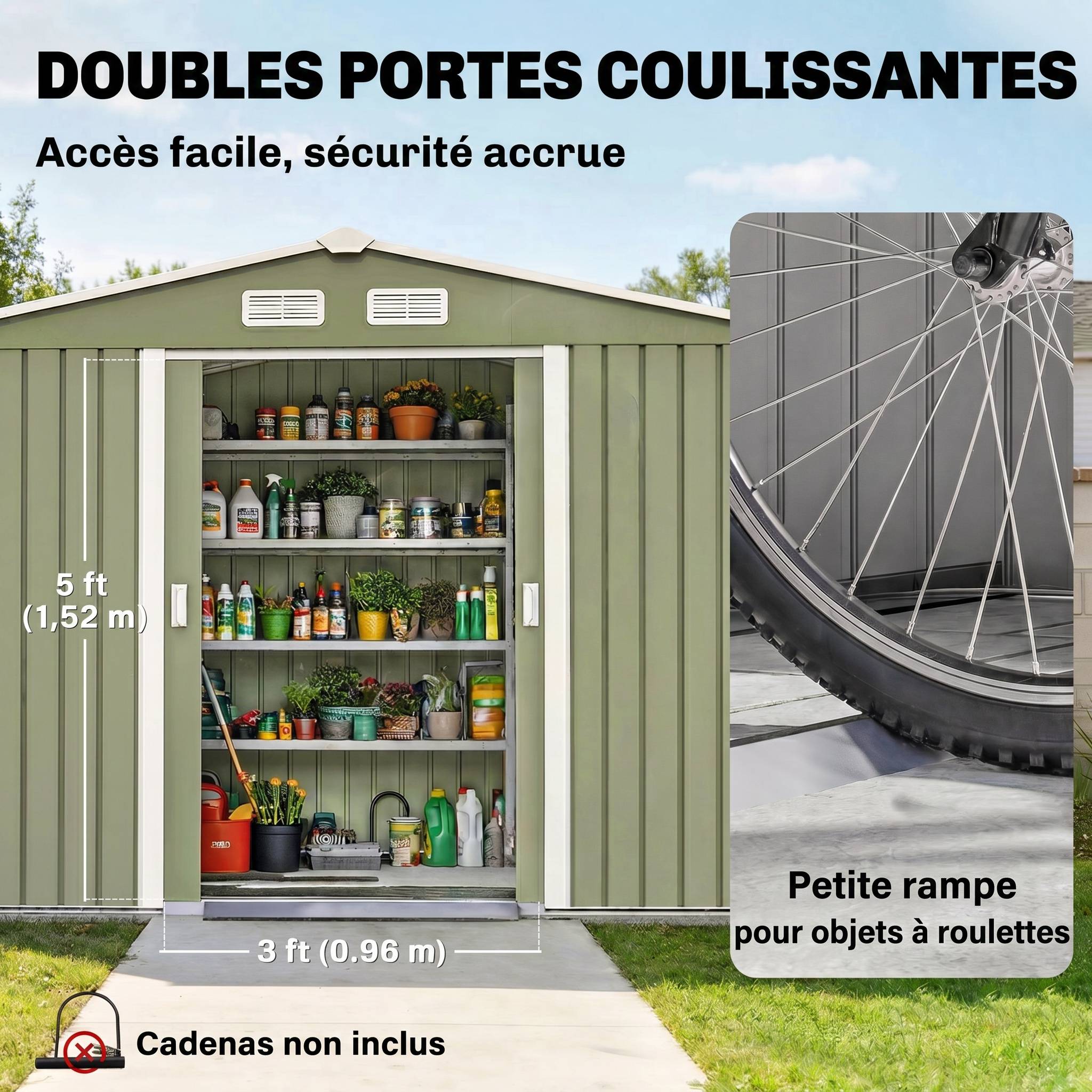 ComfortXL - Abri de jardin métal avec kit fondation rangement outils 277x195x192cm vert - ComfortXL Outdoor Living - Image 7