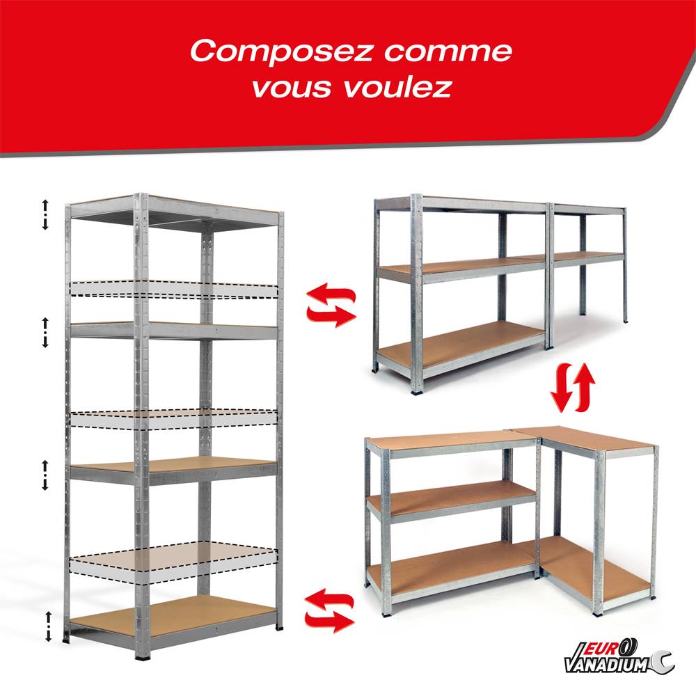 Triple étagère charges lourdes - 2M10 de long -12 plateaux - 210 X 150 - 30 cm - Gris - EURO VANADIUM - Image 3