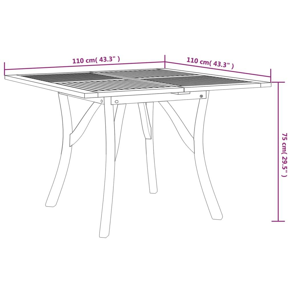 Table de jardin - Table Extérieure - Table De Patio 110x110x75 cm Bois d'acacia solide-JU13683 - Image 6